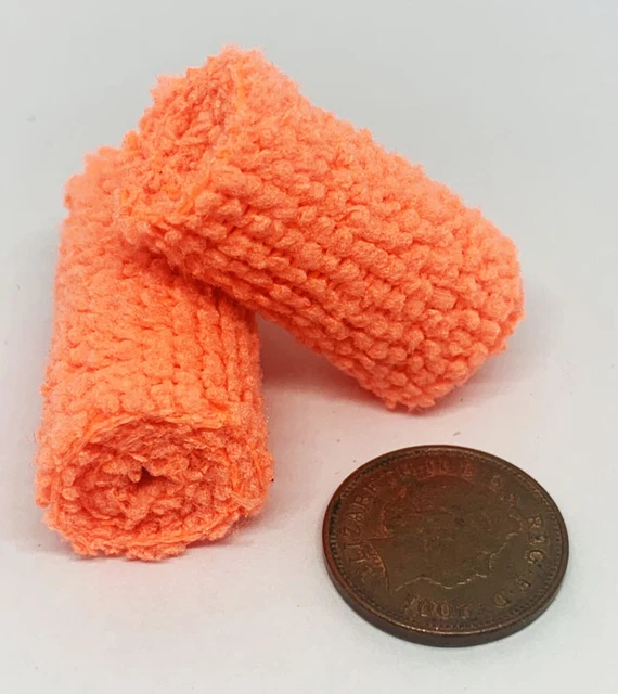 Pair of Rolled Orange Beach Towels Tumdee 1:12 Scale Dolls House Bathroom Garden