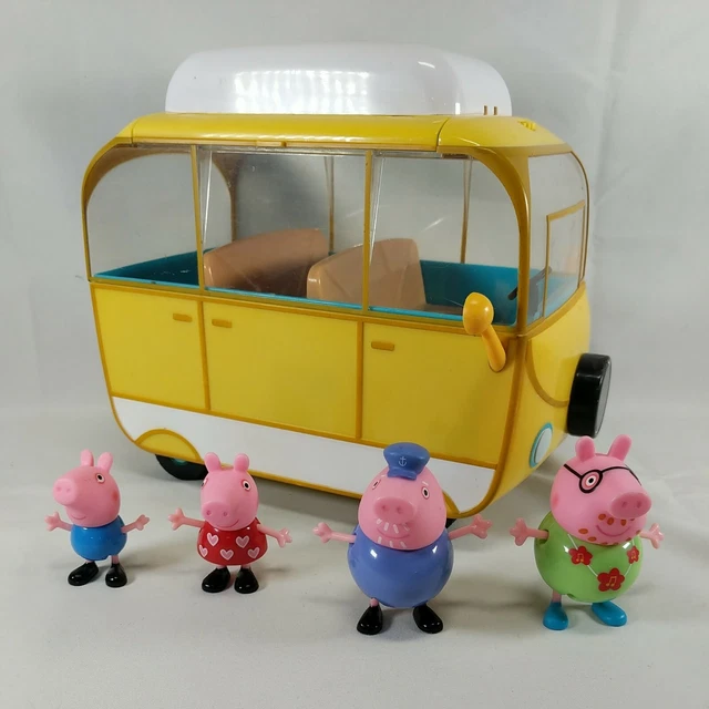 PEPPA PIG YELLOW Bus Van Rv Camper 4 Figures Lot Toys Kids Pigs Vehicle