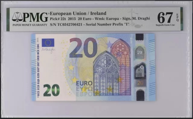 RARE* €20 Euro Draghi Ireland European Union 2015 Superb GEM UNC EPQ P-22t