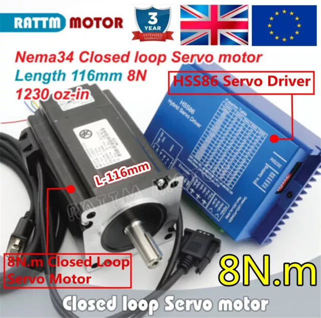 EU：8N.m Hybrid Closed Loop Nema34 Stepper Motor Servo Motor HSS86 Driver CNC Kit