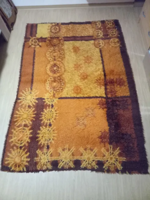 70er Teppich Carpet Rug Shag 200 x 140, Mid Century Orange Braun Töne