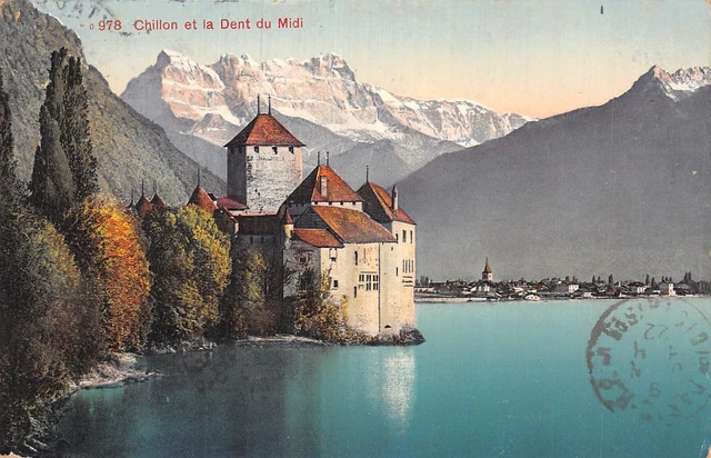 Lac Leman Chateau De Chillon Et Les Dents Du Midi Real Photo RPPC