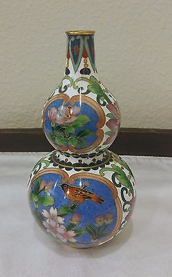 Antique vintage Old oriental Cloisonne double Gourds bottle Vase Jar approx 6.5"