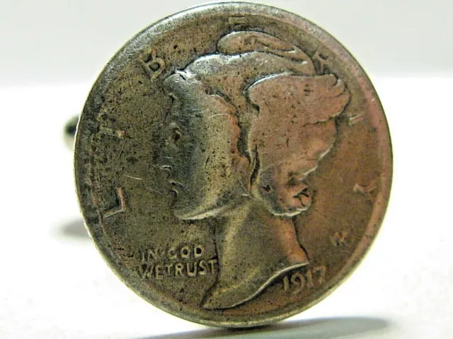 1917S 1917-s  U.S. Mercury Silver Dime  Jewelry Item  Single Cufflink