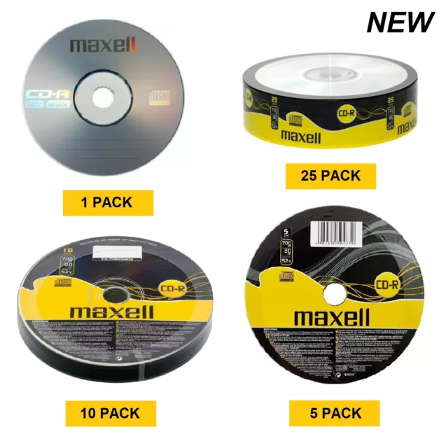 MAXELL CD-R RECORDABLE Blank CD Discs/Sleeves 700MB - 52x - 80min 1/5 ...