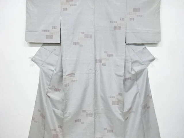 6501370: Japanese Kimono / Antique Hitoe Kimono / Tsumugi / Woven Grid