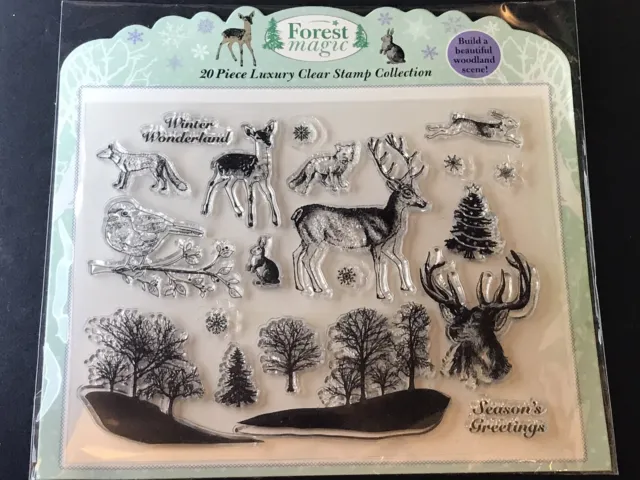 Forest Magic Winter / Christmas clear stamp set - woodland scene stag deer trees