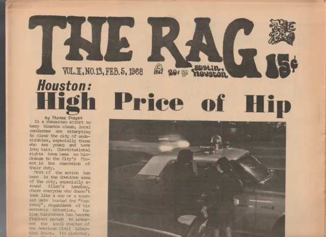 Underground Newspaper , THE RAG , AUSTIN TEXAS ,Social History ,FEB 5 , 1968