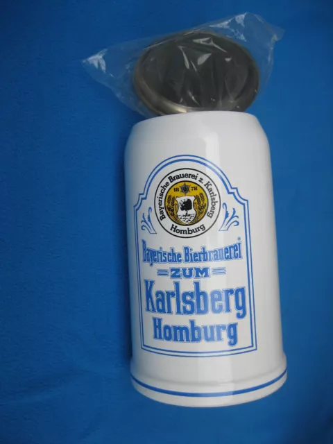 NEU 1 L Rastal Bierkrug mit Zinndeckel Bayerische Bierbrauerei Karlsberg Homburg