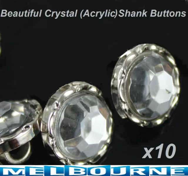 10x Crystal Clear Acrylic Rhinestone Sewing Shank Buttons Craft Scrapbooking DIY