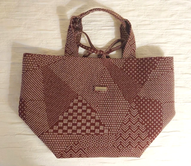 Jim Thompson Tote Bag/Purse Burgundy & White, Geometric Thailand Carry All