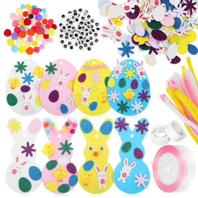 Kit Decorazione Uova Pasqua Fai Da Te - Con Stickers, Gemme, Pompon - Creativo Per Bambini