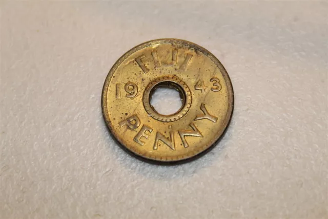 Fiji 1 Penny 1943 S Copper Unc Nice Coin