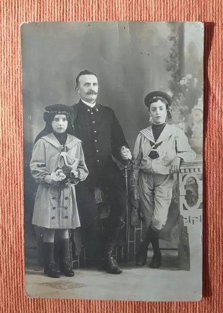 Ravenna Antica Fotografia Militare Con I Figli Cabinet Photo A. Naglia 1914