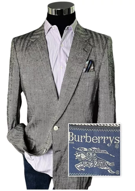 Burberry’s Men’s VTG 100% Silk Blazer Jacket Sport Coat Herringbone SZ 42R