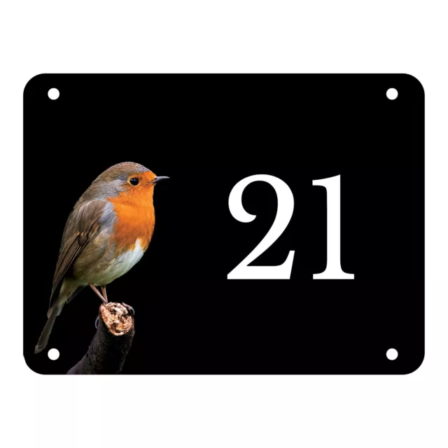 Personalised Aluminium Robin House Number Sign Black (UV Printed)