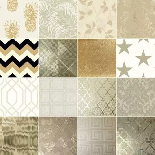 Arthouse Gold Tapete - Metallisch Glitzer Damast Geometrisch Stars Chevron