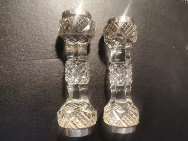 Antique Pair Of Sterling Silver And Cut Glass Knife Rests London