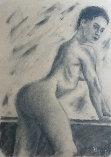 Female Nude Figure #41 Original Charcoal Drawing YSArt Naked Woman A3