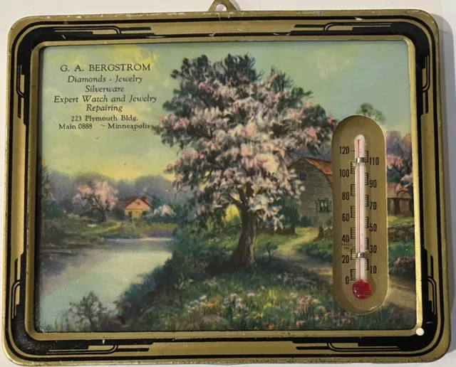 Vintage Advertising Framed Thermometer, G A Bernstein Jeweler Minneapolis MN 5x4