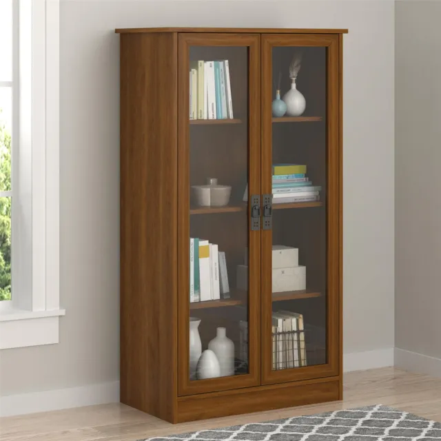 Glass Doors Barrister Bookcase Storage Display Cabinet Library Wood Cherry 53"