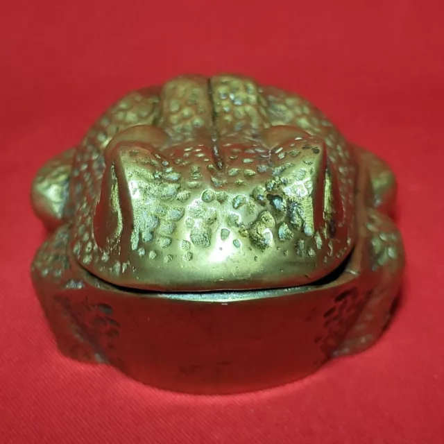 Antique Solid Brass Toad Frog with Hinged Lid Trinket Box