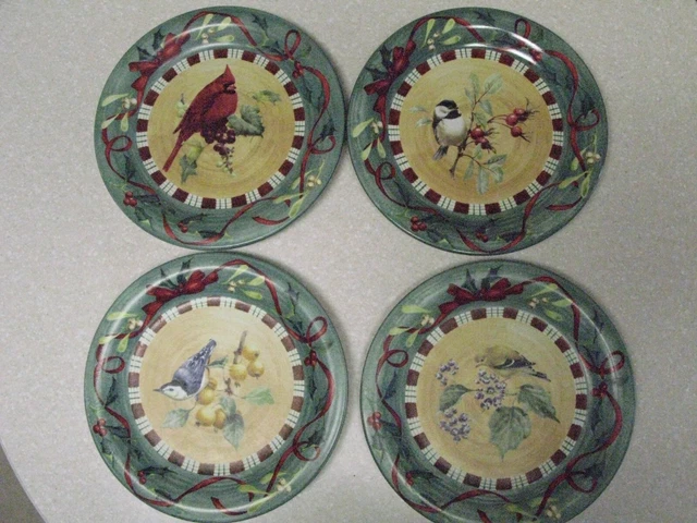 4 Lenox Winter Greetings Everyday 10.5” Dinner Plates 4 Diff Birds/Nuthatch etc