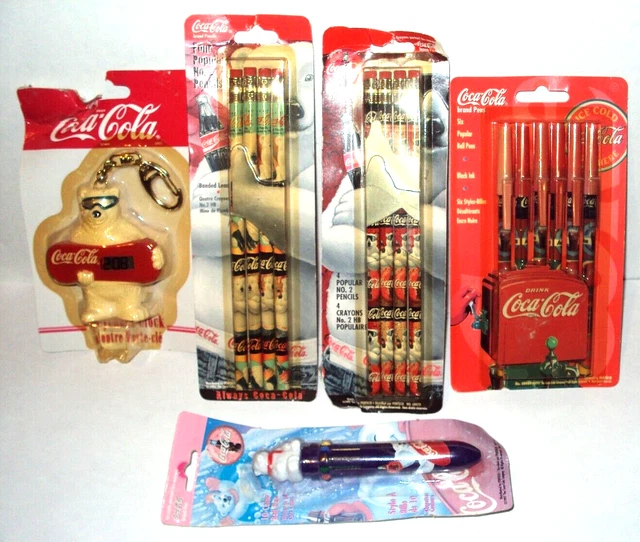 Lot Vintage Coca Cola Pencils & Ballpoint Pens Keychain Clock Collectibles