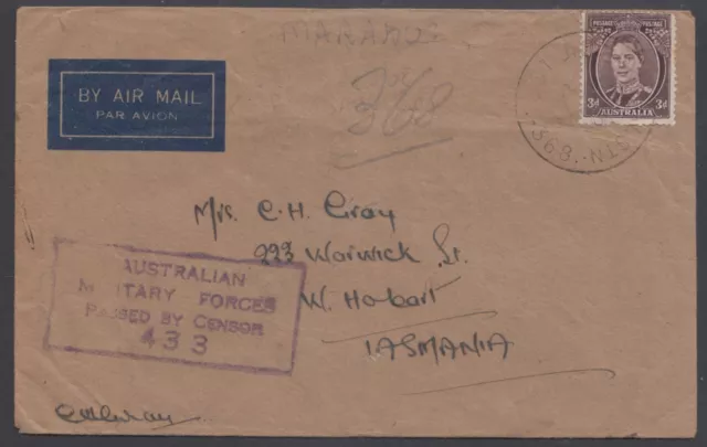 Military Mail Australian Unit Postal Station 368 cover Passed by Censor WWII Air