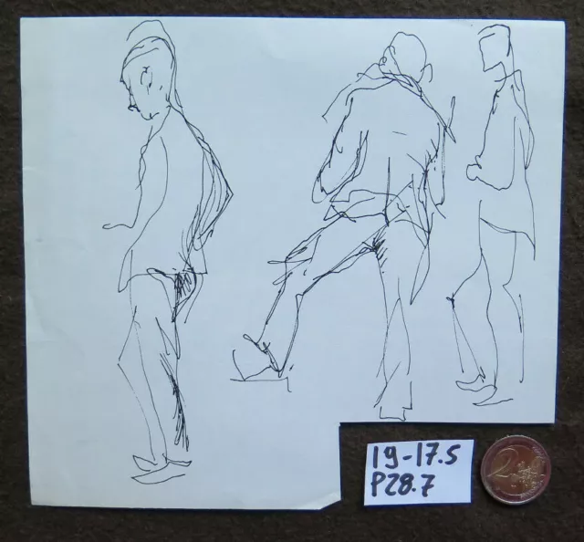 Viejo Diseño Estudio Para Figura Masculino Pluma En papel Original P28.7 2
