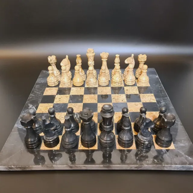 15' 'Marble and Fossil Stone Chess Set , Hand Carved Gift UK, Marble Chess Board