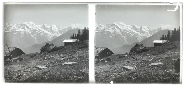 Chalet Montagne c1950 Photo Stereo Amateur Plaque de verre Vintage V36L25n