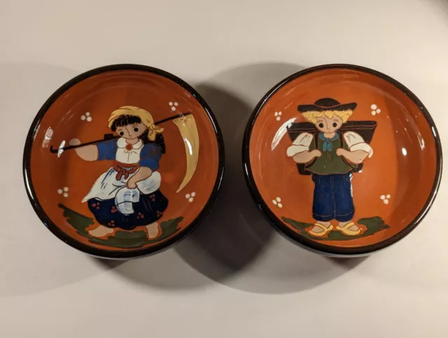 VINTAGE 1940s Kohler Biel Swiss Pottery Bowls - European Folk Art - RARE COLORS!