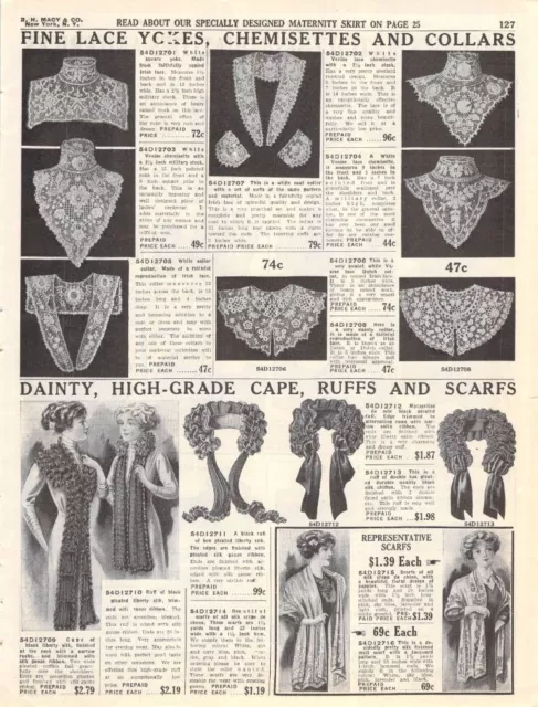 Vintage Paper Ad Macy's Ladies' Yokes Collars Capes Ruffs Scarves Ribbons 1911