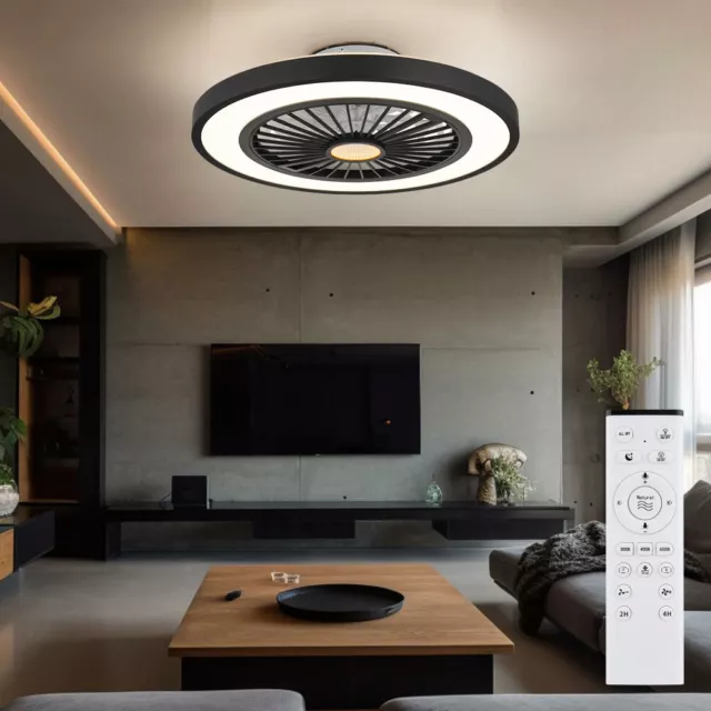 Ventilateur de Chambre Plafond Luminaires Noir LED Dimmable Télécommande Tdc