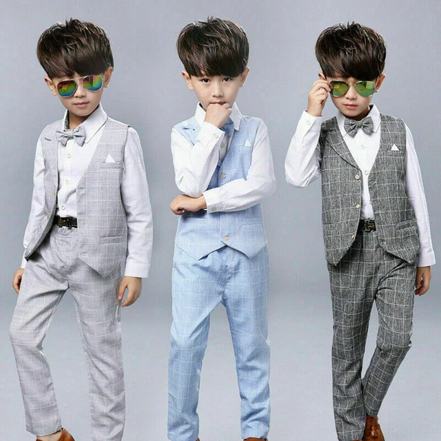 Abiti di lino per ragazzo 3 pezzi set lungo abito pagina matrimonio ragazzo bambino formale bambini