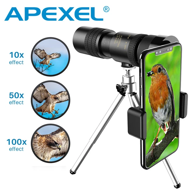 APEXEL 4K 10-300X40mm Telephoto Lens Zoom Monocular Telescope +Tripod For Phone