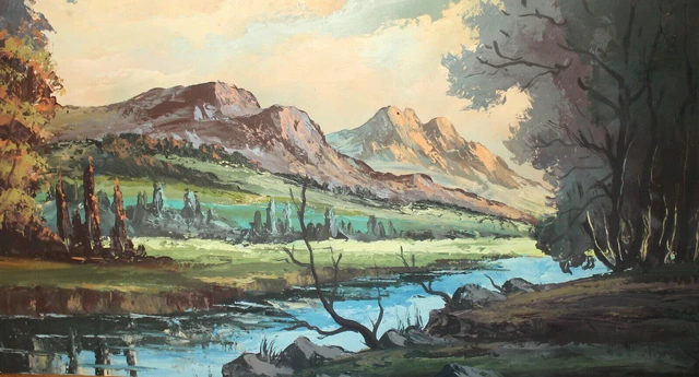 VINTAGE IMPRESSIONIST OIL painting mountain river landscape $330.57 ...