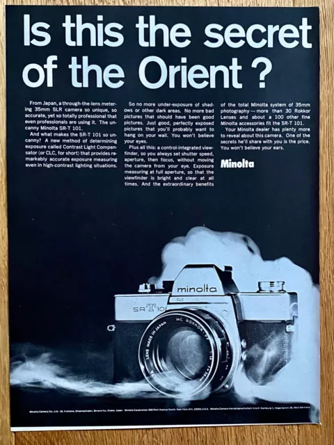 Minolta SR-T 101 SLR fotocamera originale 1967 vintage pubblicità annuncio