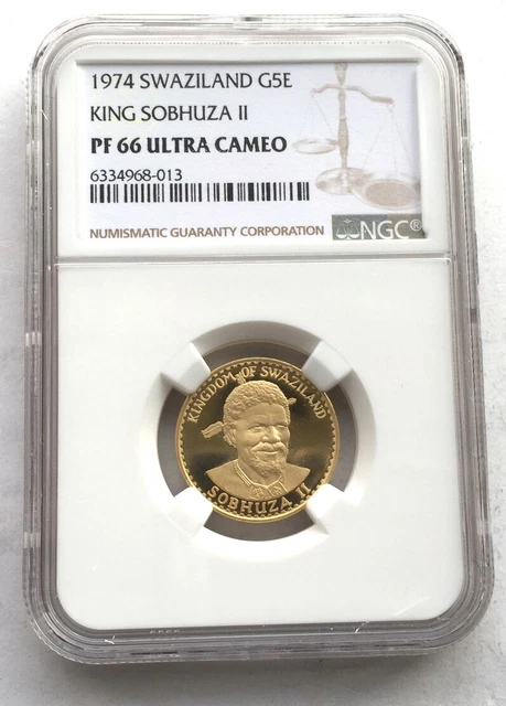 Swaziland 1974 Sobhuza II 5 Emalangeni NGC PR66 Gold Coin,Proof Swaziland 1974 Sobhuza II 5 Emalangeni NGC PR66 Gold Coin,Proof