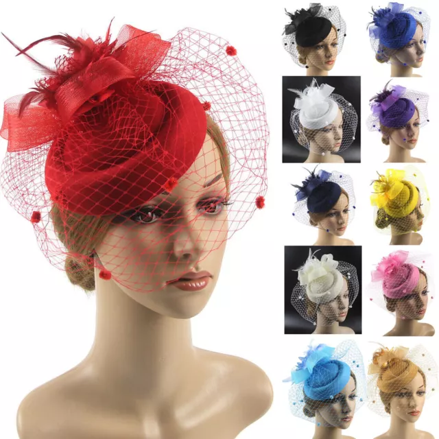 Retro Mesh Feather Berets Headband Fascinator Wedding Veil Hat Hair Accessories