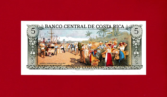 COSTA RICA 5 COLONES 1989 UNC NOTE Series-D, (P-236d.19) RAFAEL IGLESIAS CASTRO