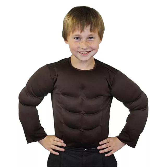 Camicia Imbottita Marrone Scuro Bambini Finta Muscolo Petto Top Bambini Vestito Supereroe