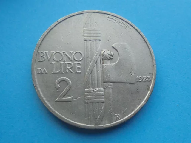 Italy, 2 Lire 1923 R, as shown.