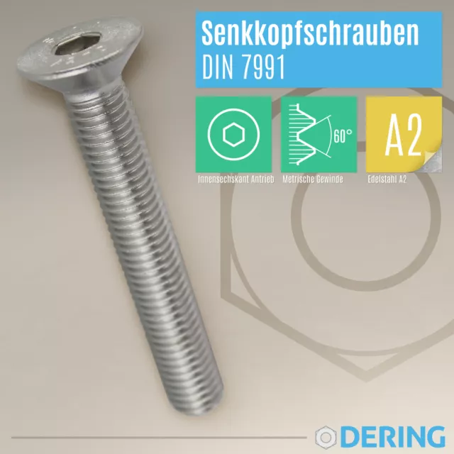 Senkkopfschrauben Edelstahl A2 DIN 7991 M2/M3/M4/M5/M6/M8/M10/M12 Innensechsk. 2