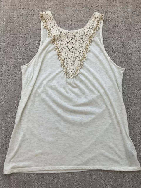 Off White Crochet Lace Detail Tank Top Size X Small  Women’s Button Back Closure