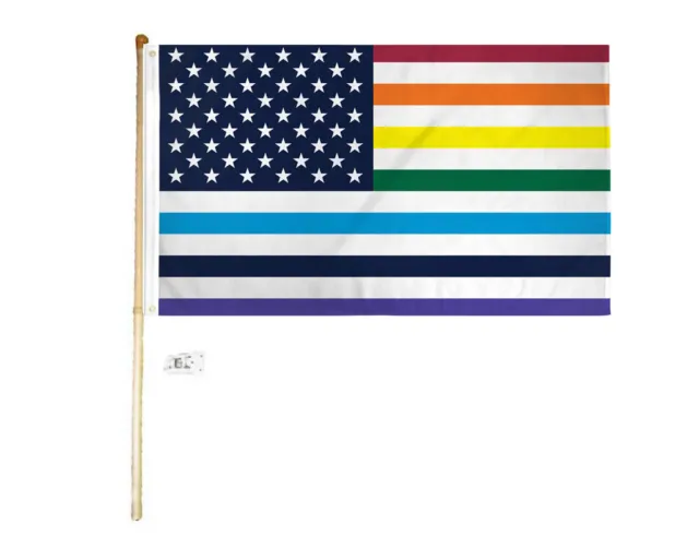5' Wood Flag Pole Kit Wall Mount Bracket 3x5 USA Rainbow Old Glory Poly Flag