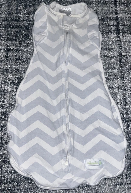 Woombie Swaddle Baby 5-13lbs Newborn 0-3M Original Sleep Sack Gray Striped Used