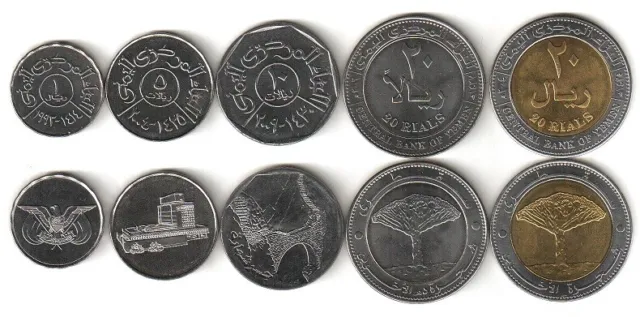 Yemen - set 5 coins 1 5 10 20 20 Rials 1993 - 2009 UNC Lemberg-Zp
