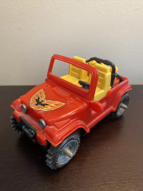 Vintage 1980s Tumble Jeep - Battery Operated - Red & Yellow - RARE